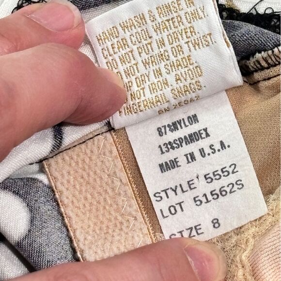 Vintage Sirena Women's One Piece Black White Baroque SwimSuit Bathing Suit 8 - Picture 9 of 11